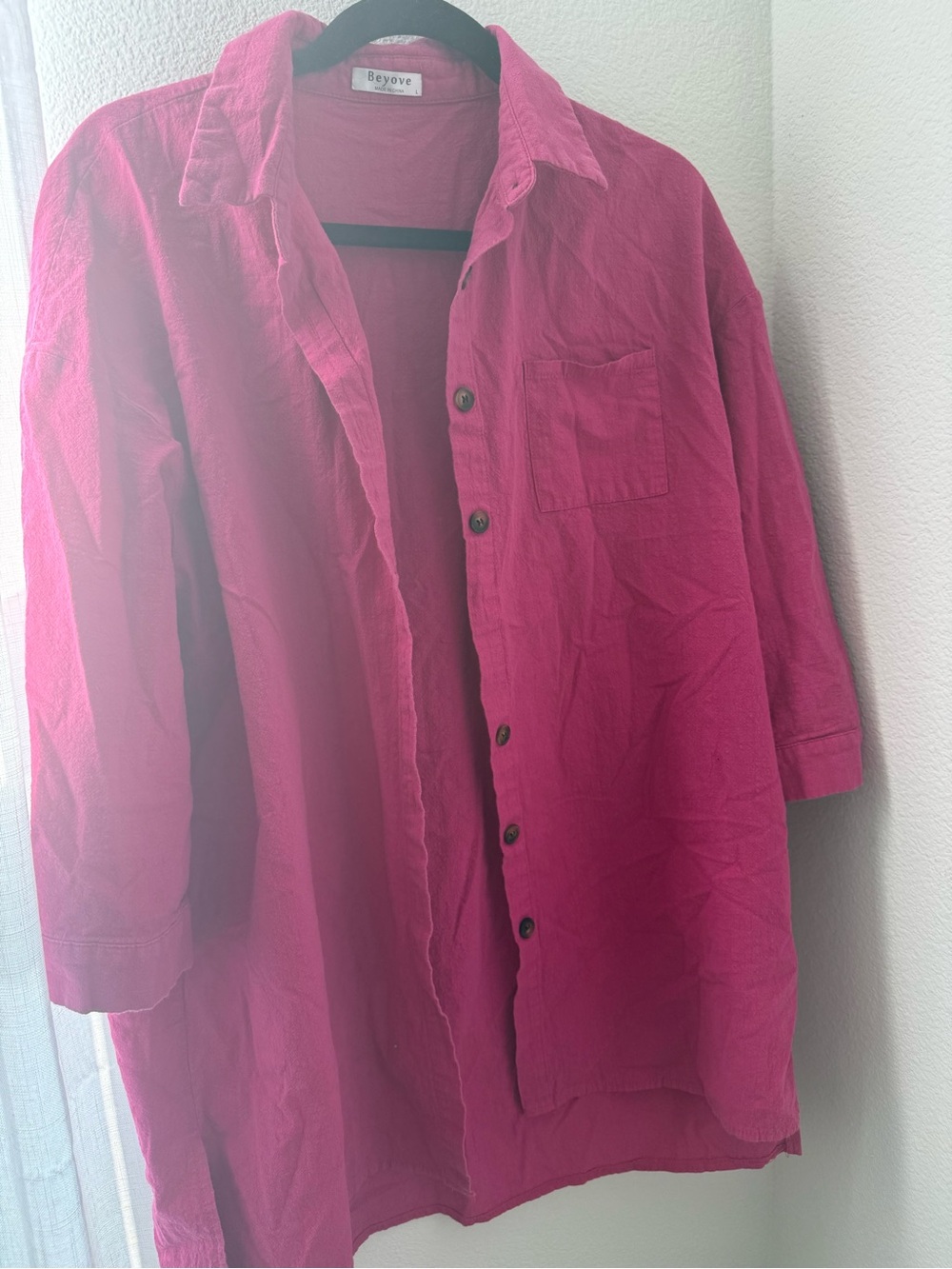 Beyove Women's Magenta Button-Front Relaxed Blouse